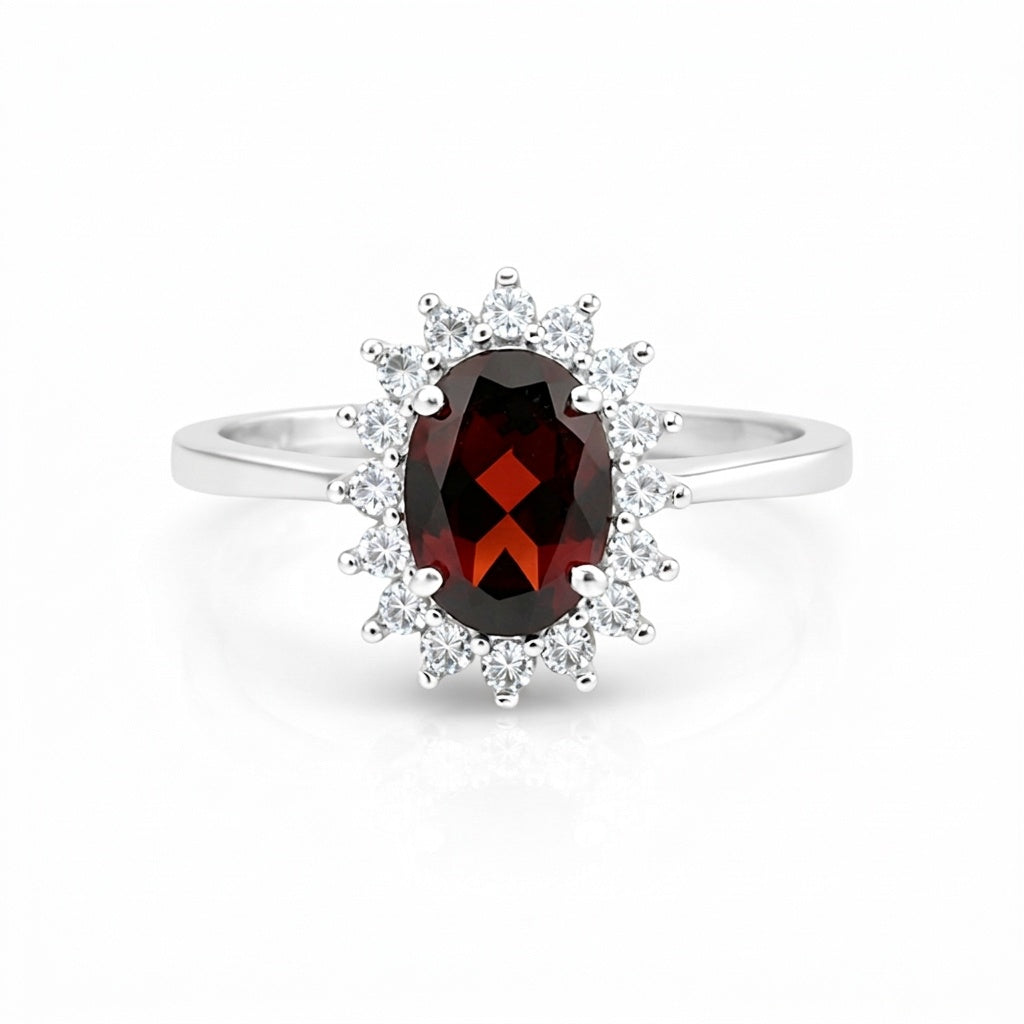 Garnet Gemstone Ring 4.80 Ct. Oval Cut 925 Sterling Silver Wedding Gift Her