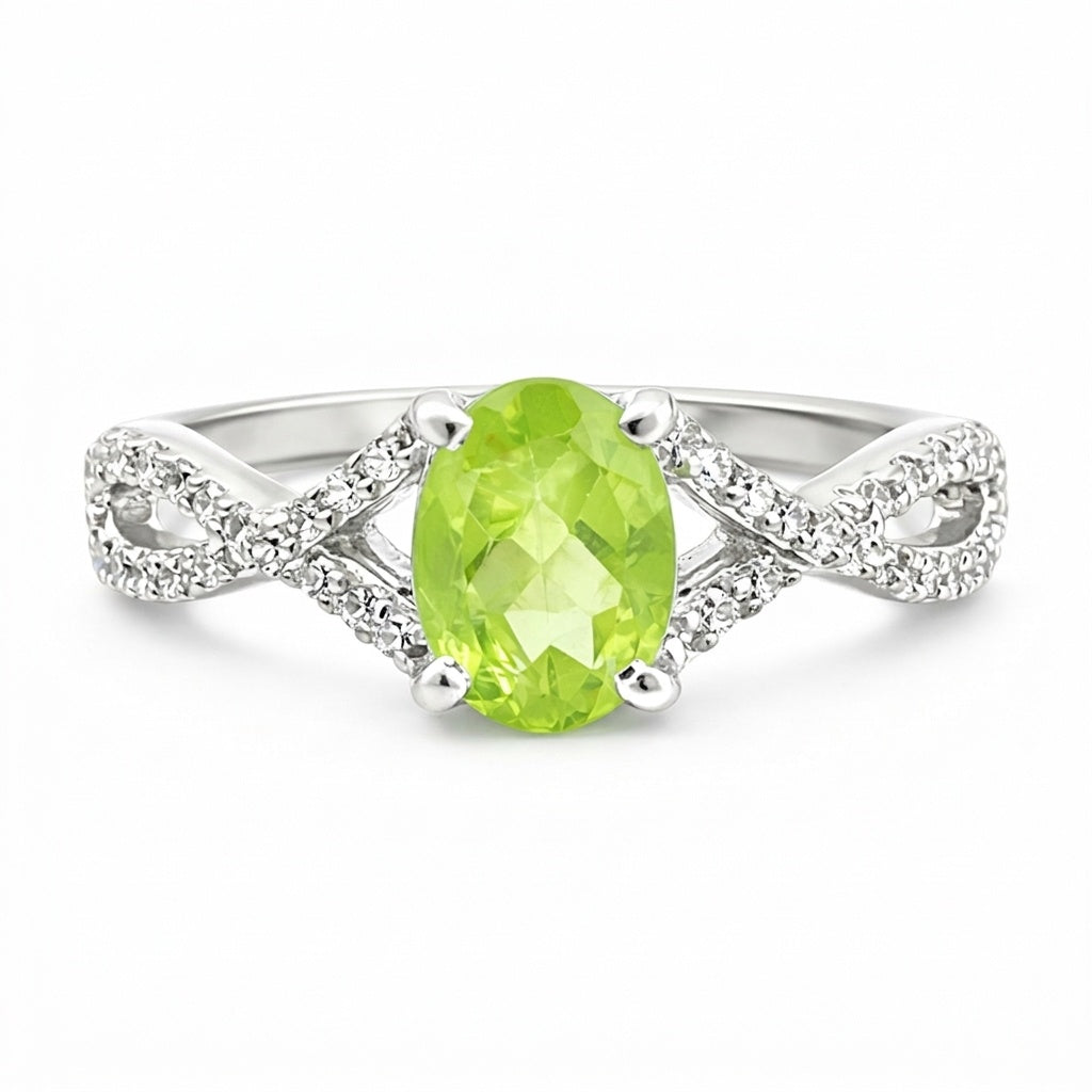 3.00 Ct. Green Amethyst Ring Oval Cut 925 Sterling Silver Eternity Band Fine Gif