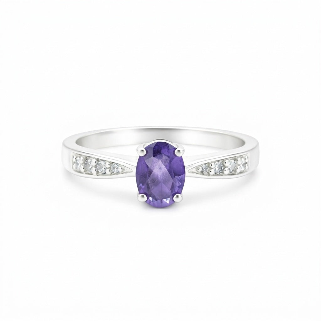 Amethyst Oval Cut 3.65 Ct. Gemstone Ring 925 Sterling Silver Women Gift