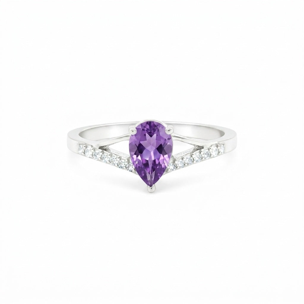 Pear Cut Amethyst Ring 1.25 Ct. 925 Sterling Silver Eternity Band Gift for Her