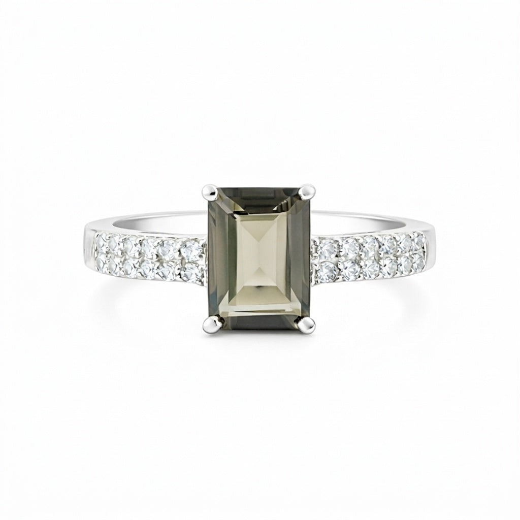 Brown Topaz Emerald Ring 1.24 Ct. 925 Sterling Silver Stackable Eternity Band Gi
