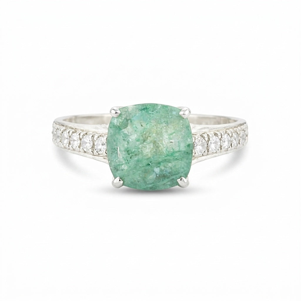 Emerald Oval Solitaire Gemstone Ring 2.45 Ct. 925 Sterling Silver Women Gift Her