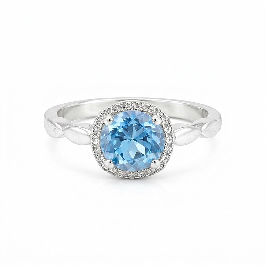Certified Blue Aquamarine 5.50 Ct Round Cut Ring 925 Sterling Silver for Wedding