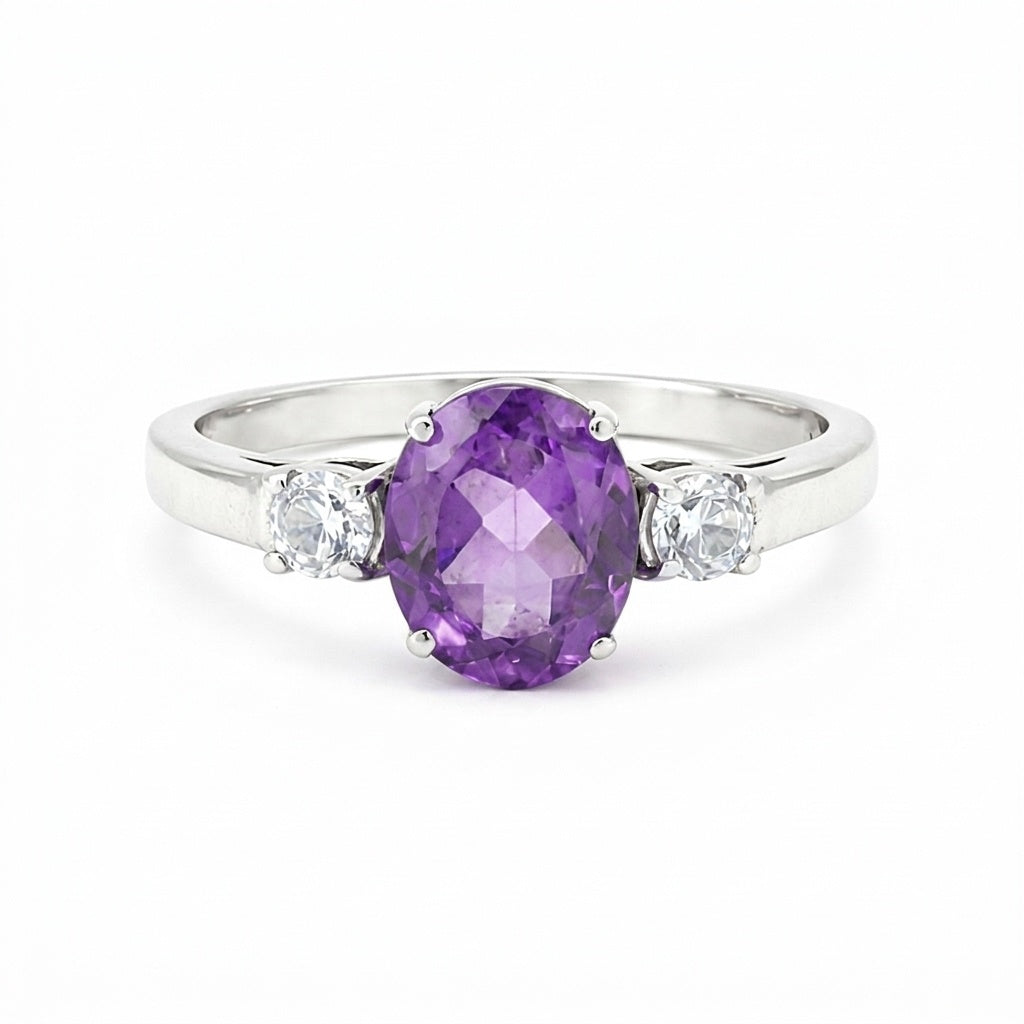 Certified Purple Amethyst Oval Ring Crafted in 925 Sterling Silver Gift for Her