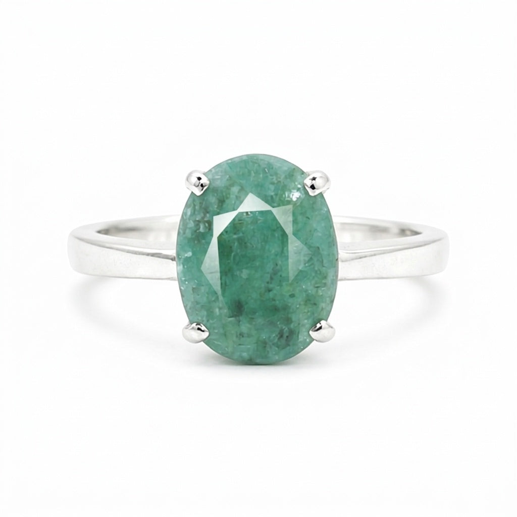 Certified Oval Cut Green Emerald 3.50 Ct Ring in 925 Sterling Silver for Women