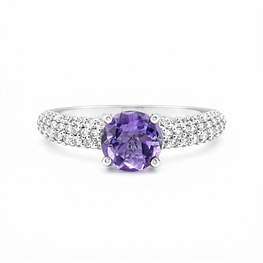 925 Sterling Silver Purple Amethyst Round Cut Ring for Women Timeless Design