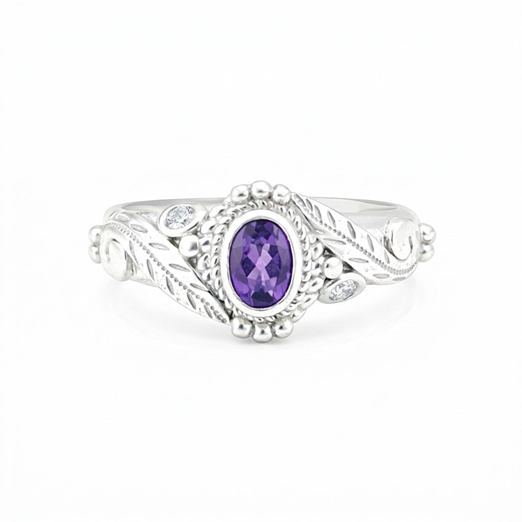 Handmade Oval Cut Purple Amethyst Ring in 925 Sterling Silver for Wedding