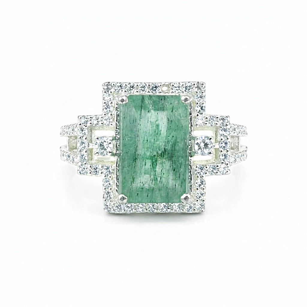 925 Sterling Silver Emerald Cut Green Emerald Ring 4.20 Ct for Wedding
