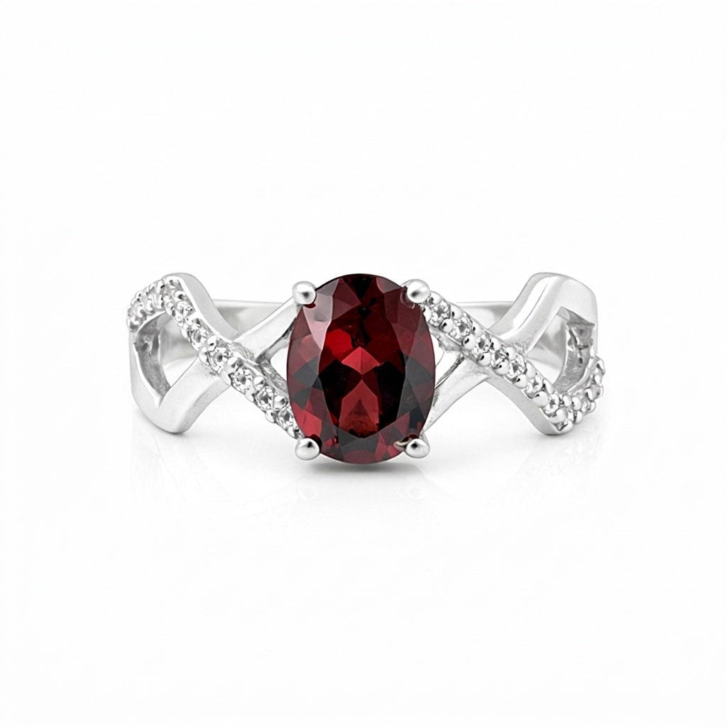 Certified Red Garnet Oval Ring Crafted in 925 Sterling Silver Gift for Her