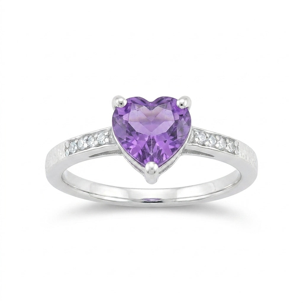 Certified Heart Purple Amethyst Ring in 925 Sterling Silver for Women Boho Style