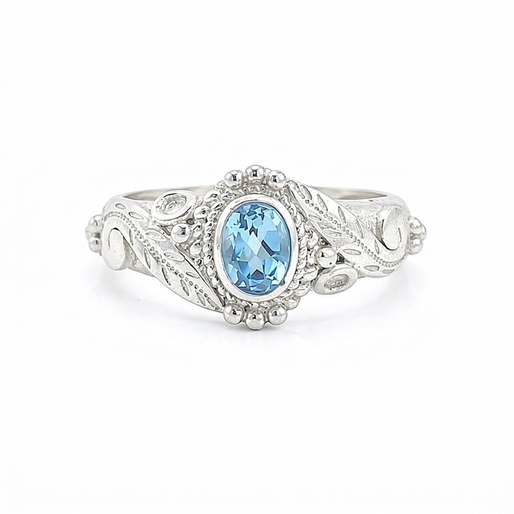 925 Sterling Silver Blue Aquamarine Oval Cut Ring for Women Luxury Style