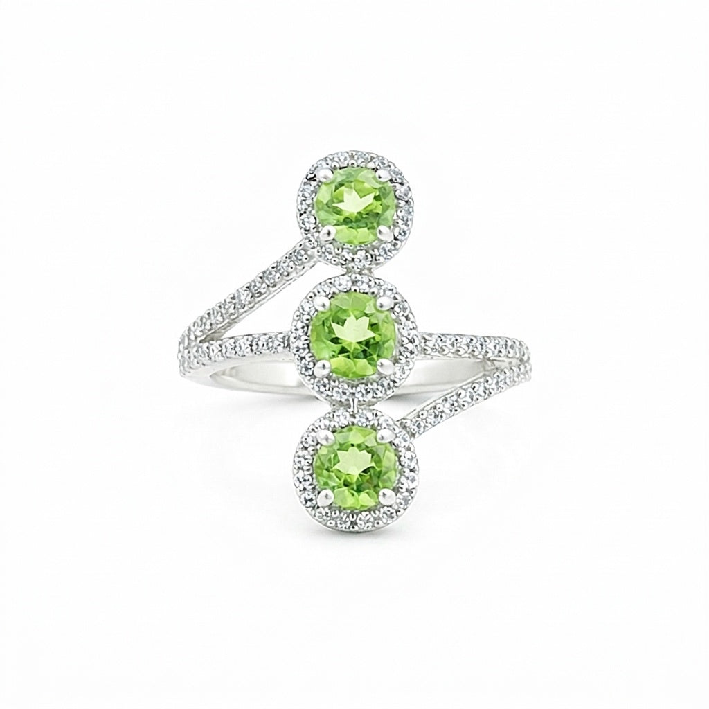 Green Amethyst Round Cut Ring 6.50 Ct in 925 Sterling Silver for Anniversary