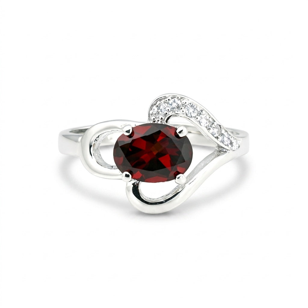 Red Garnet Oval Ring Set in 925 Sterling Silver for Her Statement Piece