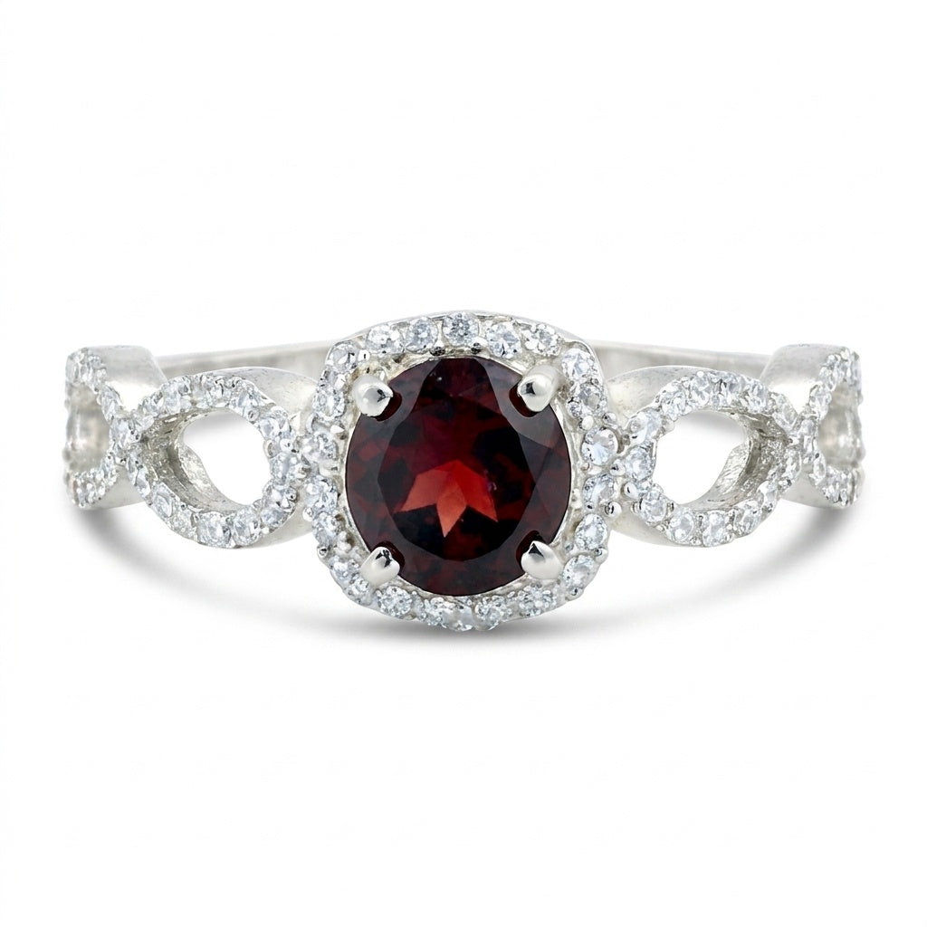 Certified Round Red Garnet Ring in 925 Sterling Silver for Women Luxury Style