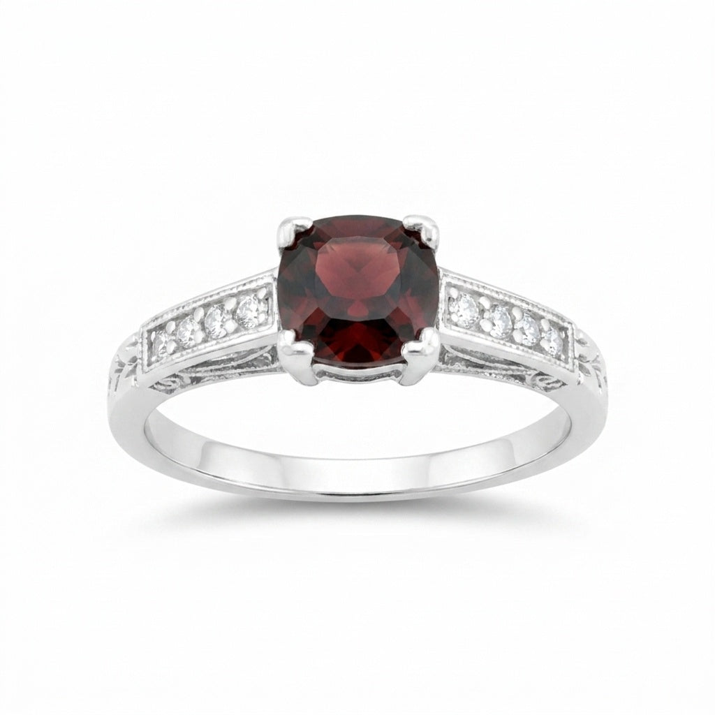 Cushion Red Garnet Statement Ring in 925 Sterling Silver for Women Elegant Look