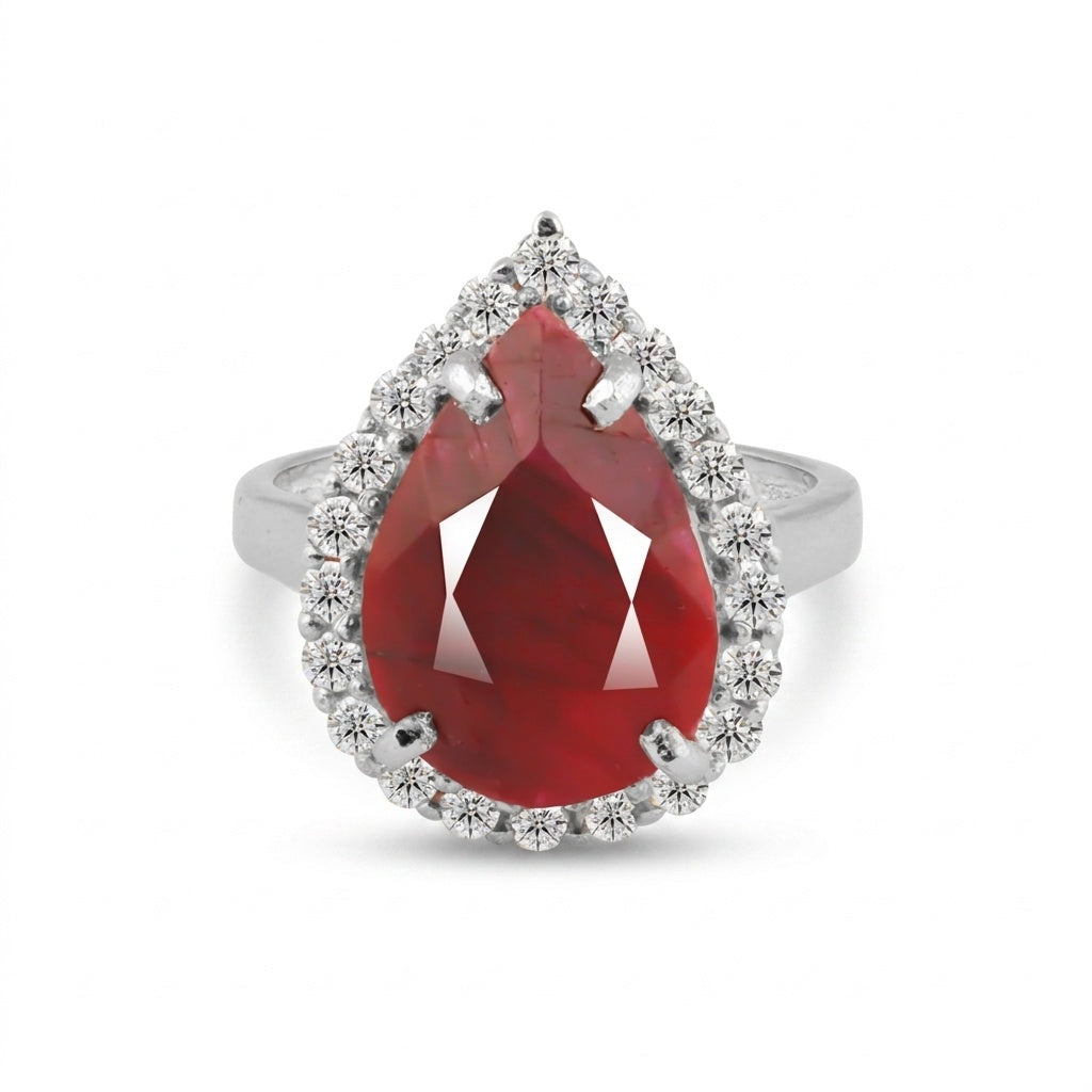 Red Ruby Solitaire Ring 4.70 Ct. Oval Cut 925 Sterling Silver Stackable Band