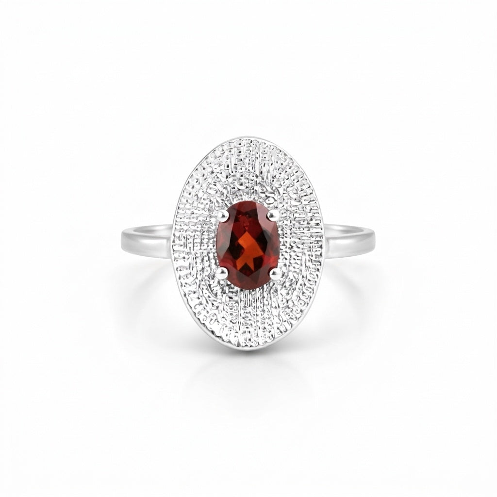 Oval Cut Red Garnet 1.85 Ct Ring in 925 Sterling Silver for Women Vintage Style