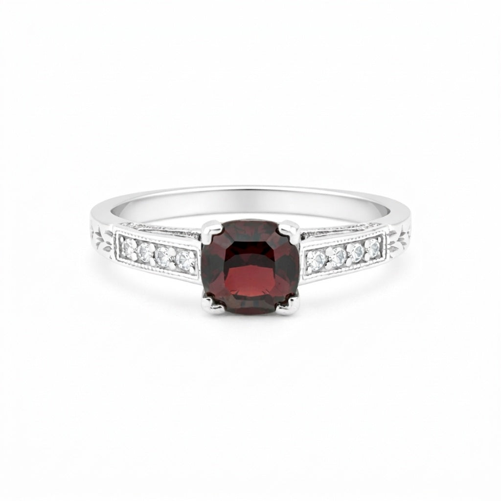 Cushion Red Garnet Ring Crafted in 925 Sterling Silver for Her Trendy Pick