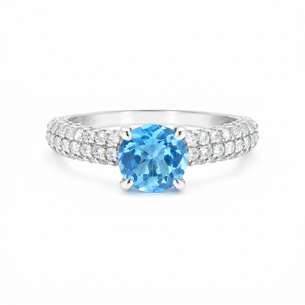 Certified Blue Aquamarine 2.55 Ct Round Cut Ring 925 Sterling Silver for Wedding