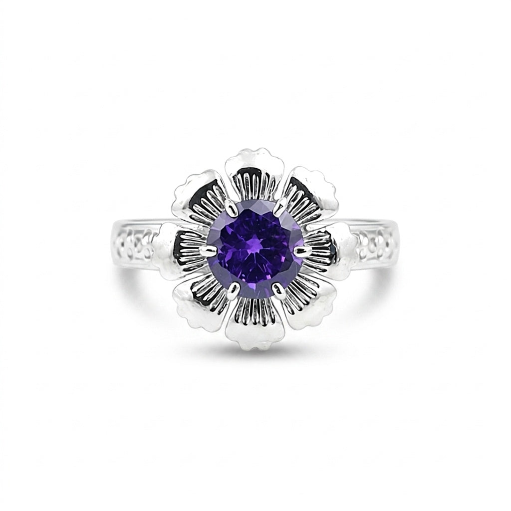 925 Sterling Silver Purple Amethyst Round Cut Ring for Women Solitaire Style