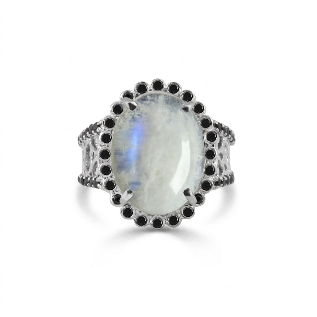 Moonstone Round Solitaire Gemstone Ring 9.00 Ct. 925 Sterling Silver Women Gift