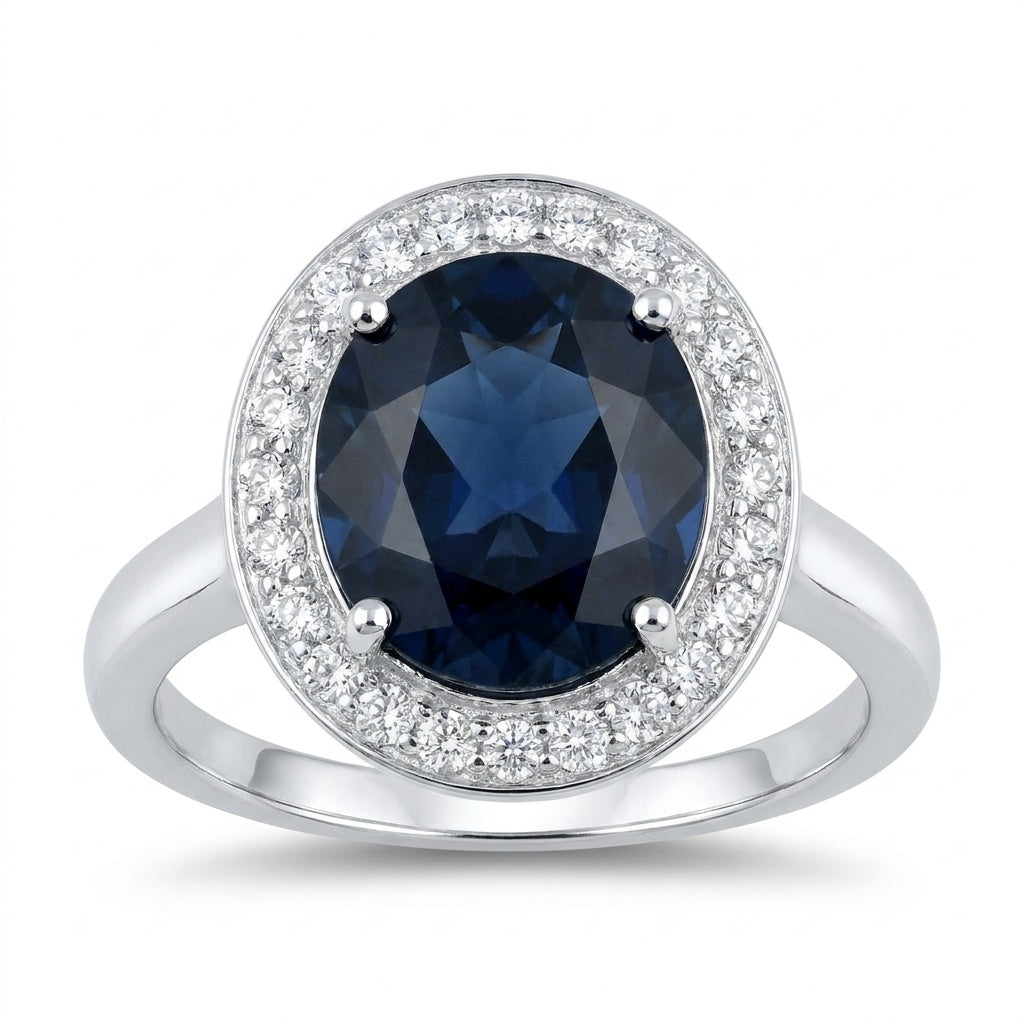 Blue Sapphire Solitaire Ring 6.50 Ct. Oval Cabochon Cut 925 Sterling Silver Stac