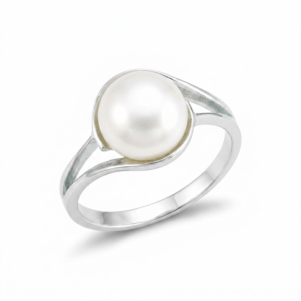 White Pearl Solitaire Ring 4.50 Ct. Round Cut 925 Sterling Silver Stackable Band