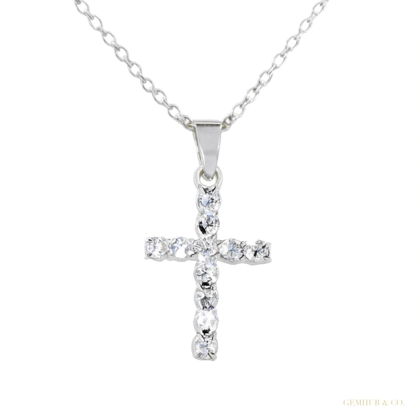 Gorgeous 1.10 ct DEW Certified 3mm Moissanite Cross Pendant In Vermeil 925 Silver – white background main image