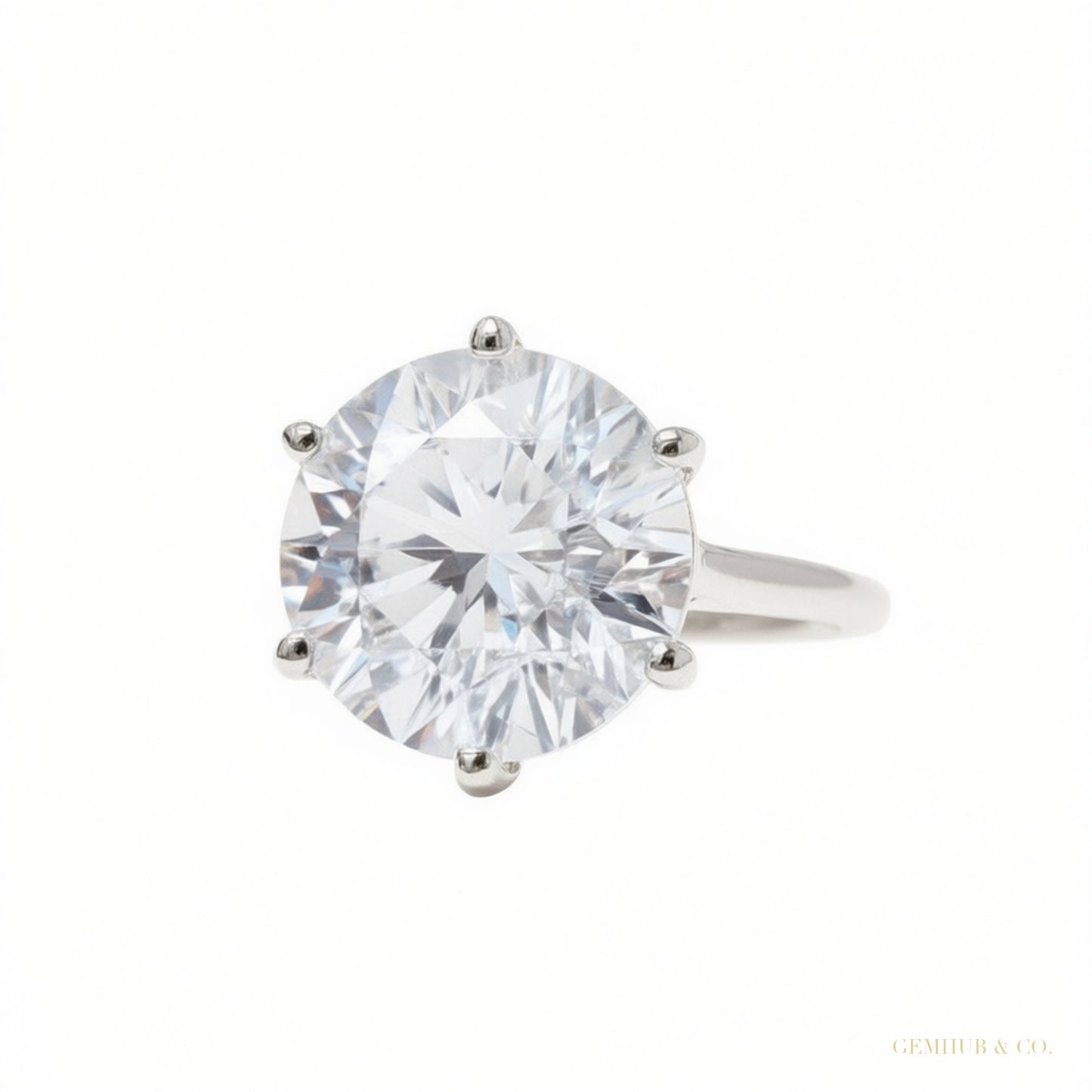RARE 5.50 ct DEW Off White Treated Round Moissanite Ring in Certified 18K Gold Plated V 18K Gold Plated – white background main image