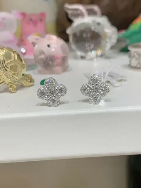 Round Natural GH/SI Diamond Clover Stud Daily Wear Earring 14k White Gold - Image 3 - GEMHUB & CO.