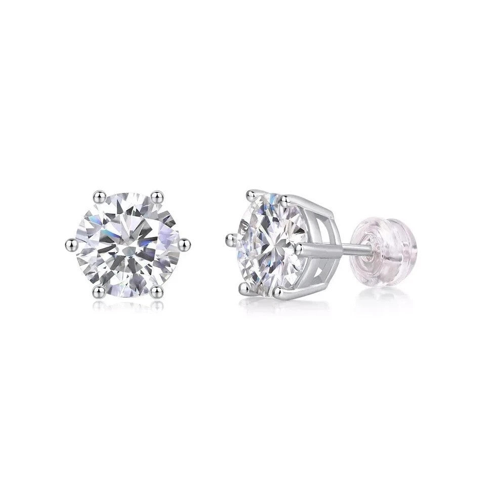Round Cut Natural Diamond Women's 6 Prong Set Stud Earrings 14k White Gold - Image 4 - GEMHUB & CO.