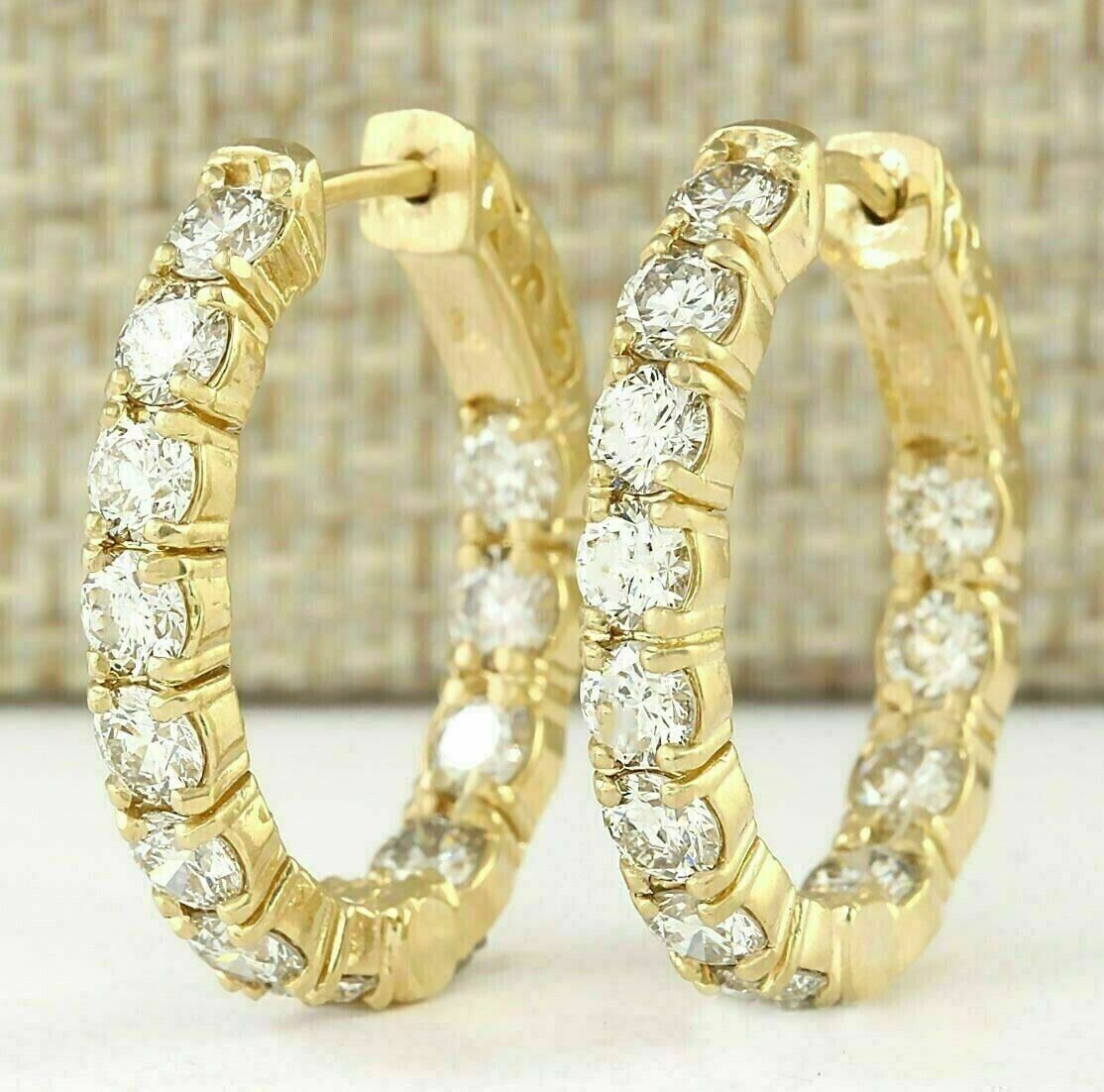 Large Round Natural Diamond Women's Hoop Inside-Outside Earrings 14K Yellow Gold - Image 2 - GEMHUB & CO.