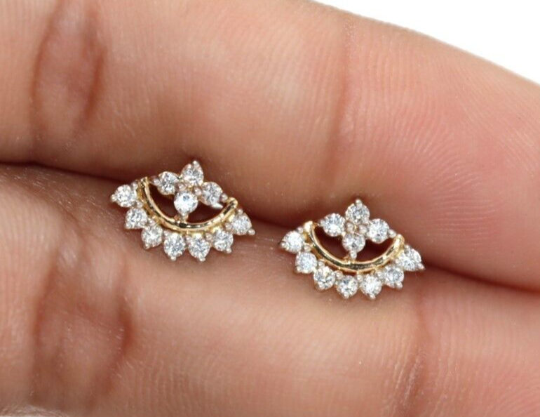 Fancy Women's proposal Gift Stud Natural Diamond Earrings 14k Gold GH SI Round - GEMHUB & CO.