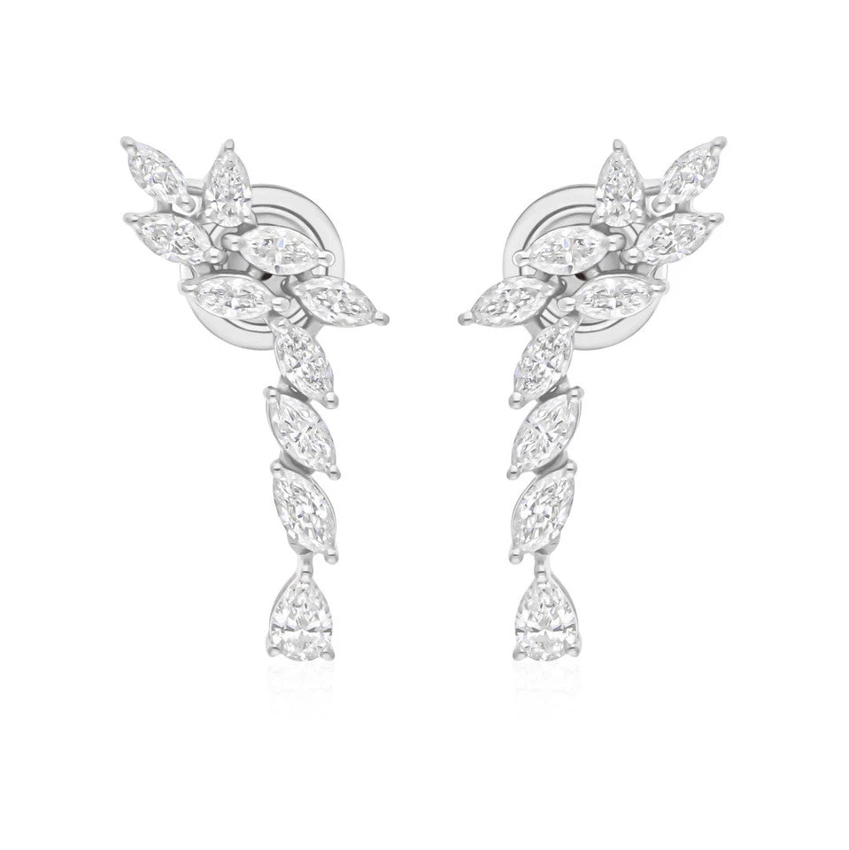 Marquise Cut Natural Certified Diamond Drop Dangel Earrings In 14k White Gold - Image 3 - GEMHUB & CO.
