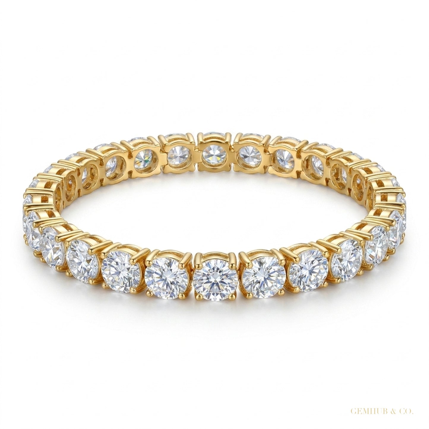 Certify Round Cut Natural Emerald & Diamond Tennis Charm Gift Bracelet 14k Gold – white background main image