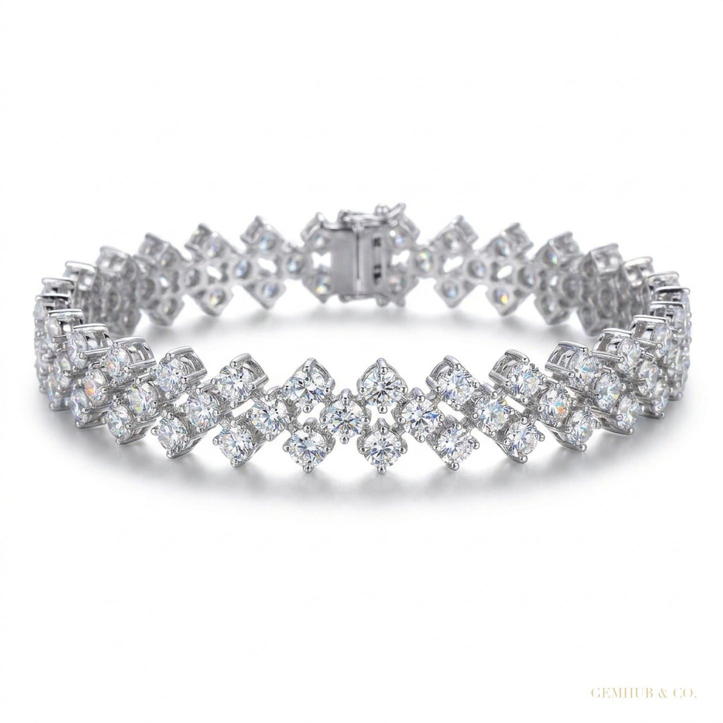 Solid 14K White Gold Round-Cut Certified Natural Diamond Tennis Bracelet Gift – white background main image