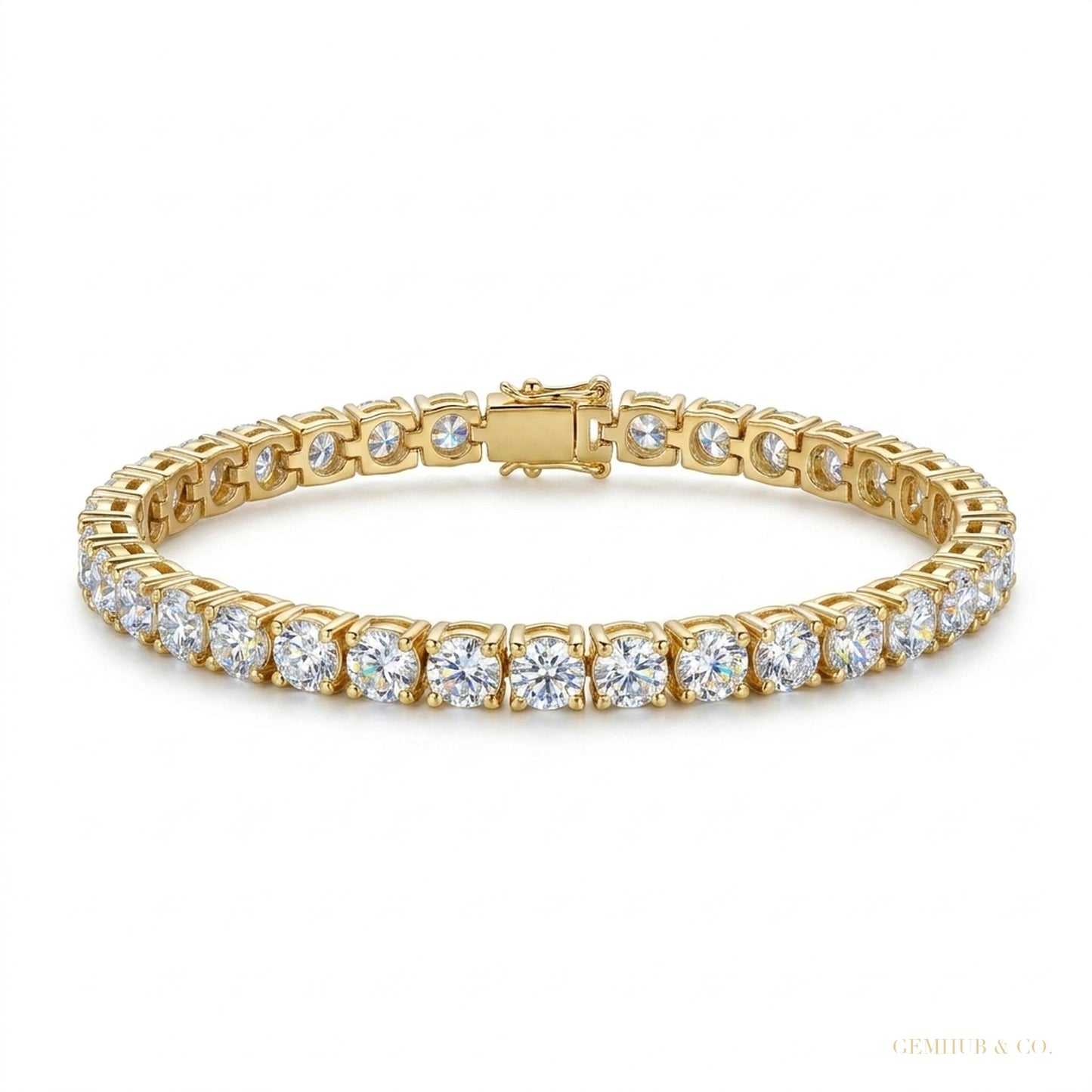 Tennis Bracelet 5Ct Round GH SI Natural Diamond 14K Yellow Gold Wedding Proposal – white background main image