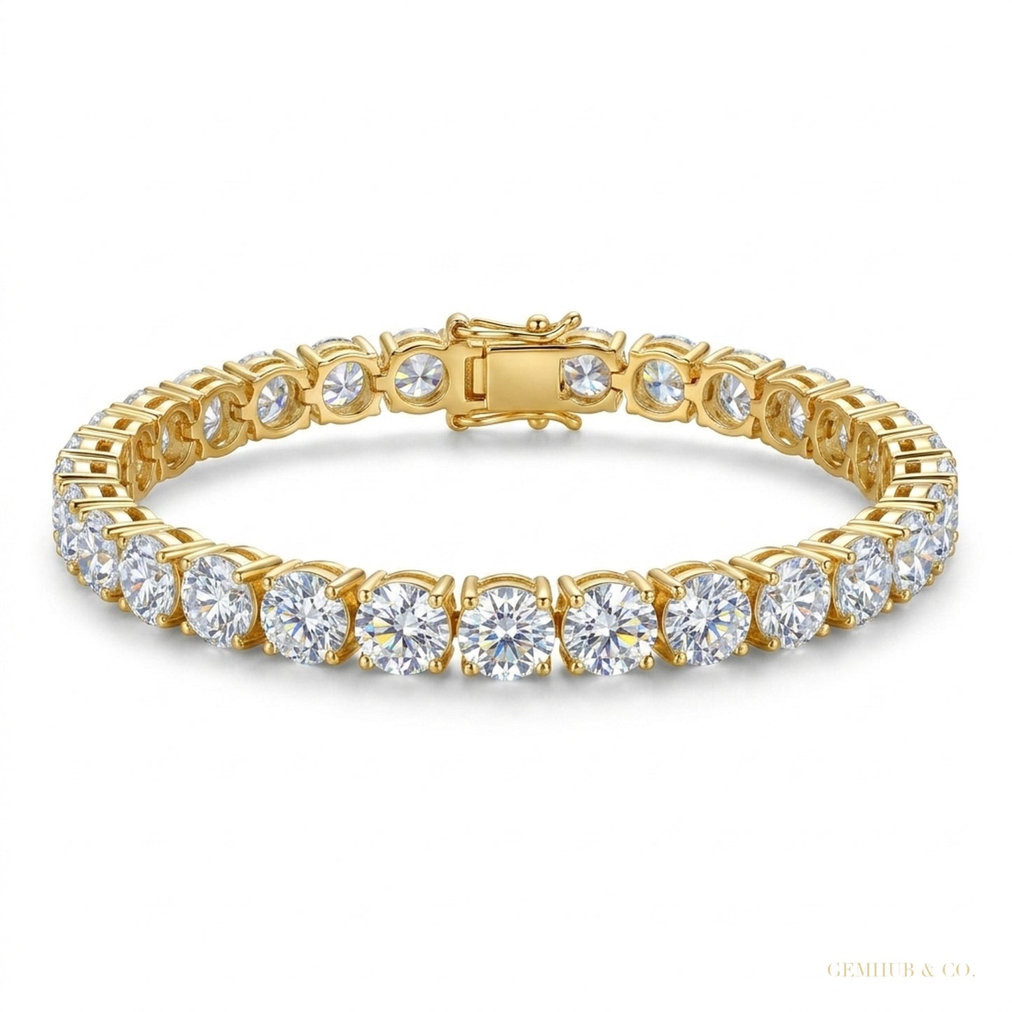 Solid 14k Yellow Gold 6CT Round Cut GDGL Natural Diamond Tennis Bracelet – white background main image