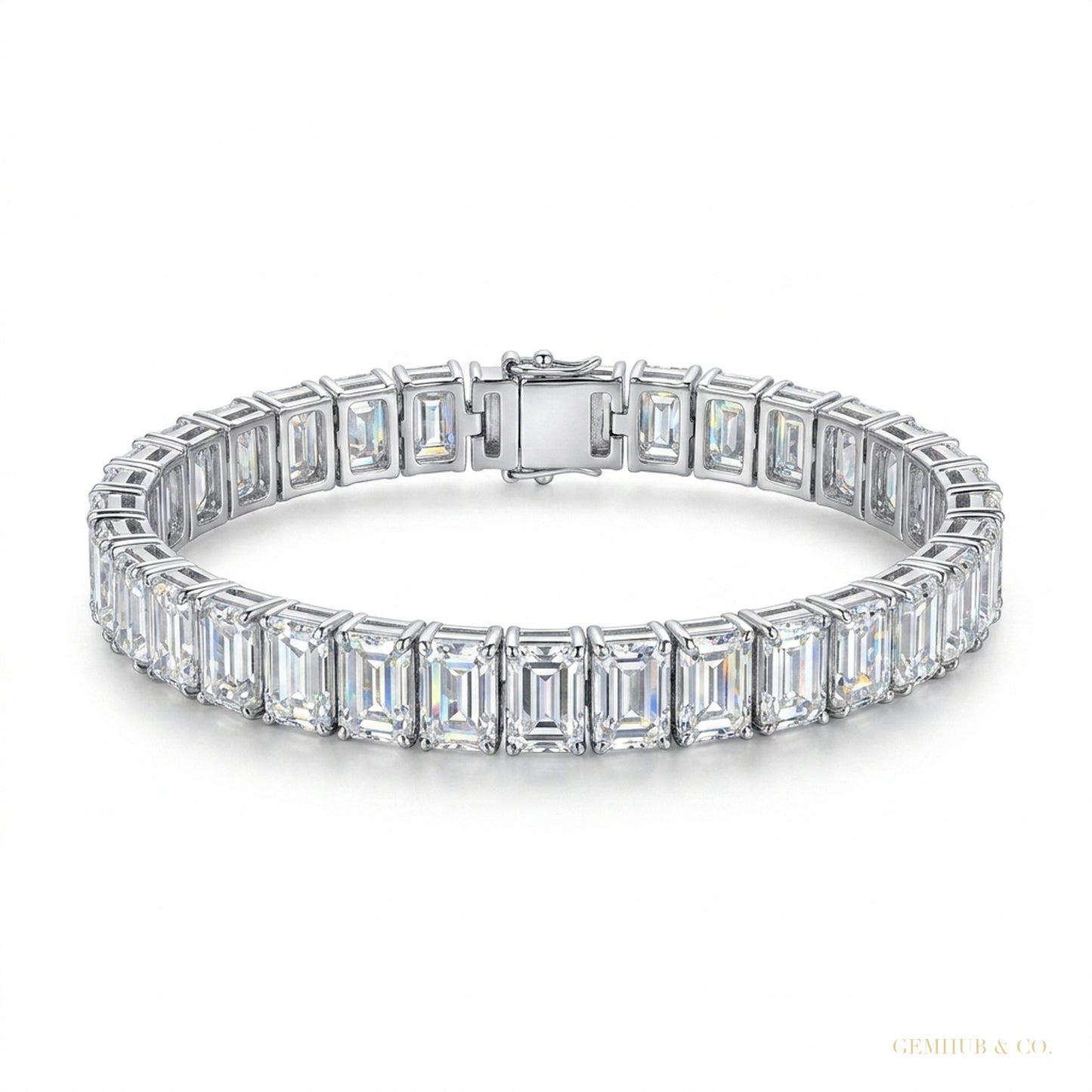 Unique Design Tennis Bracelet 14K White Gold Emerald Cut 12Ct Lab Grown Diamond – white background main image