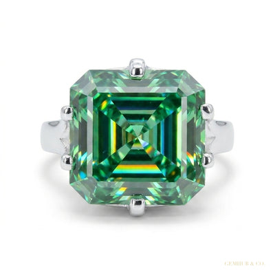 10.10 ct DEW Certified Blue Moissanite Asscher Cut Solitaire Ring Ring 18K Gold Plated 18K Gold Plated