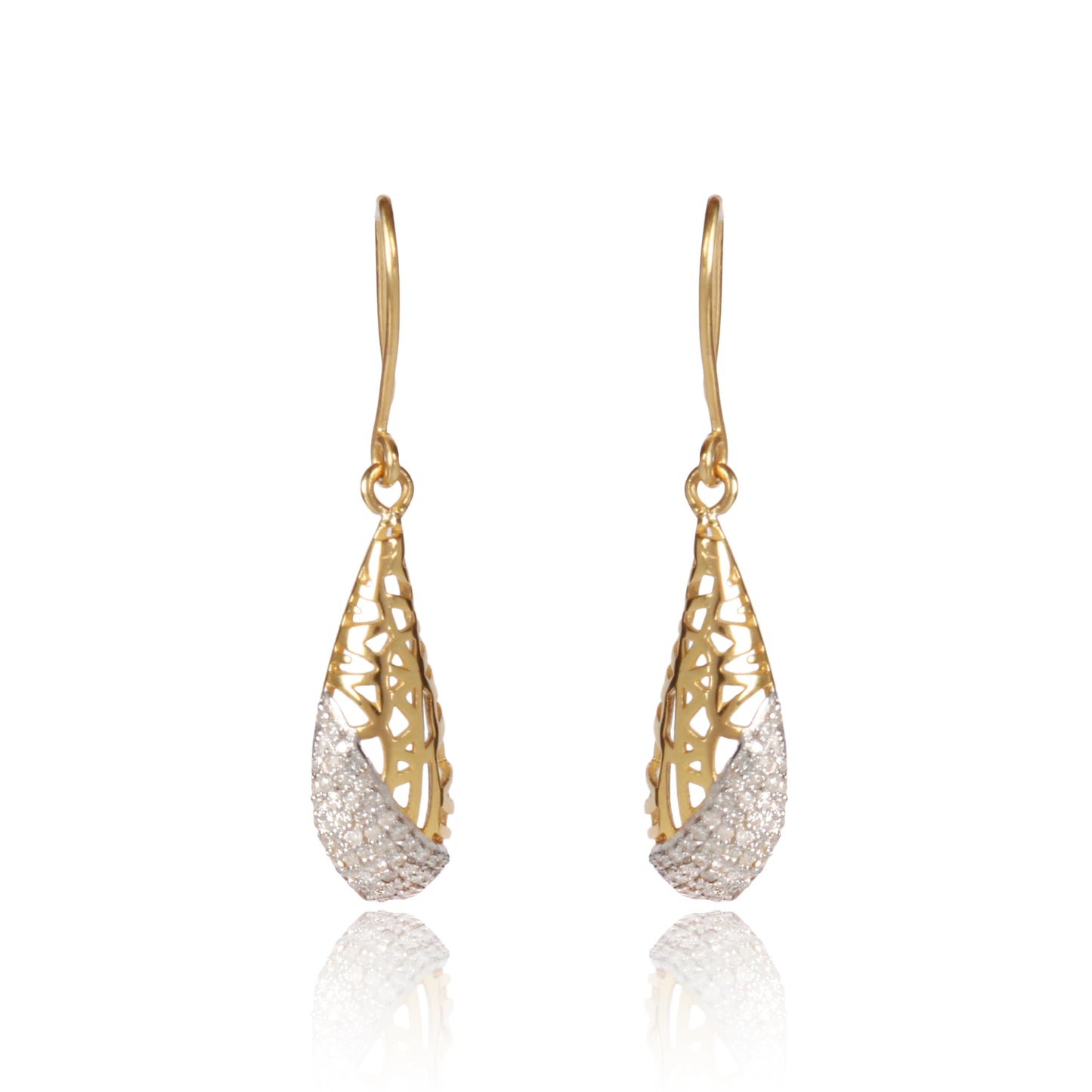 Natural Diamond Earrings 0.61 Ct. Certified in 18K Yellow Gold Dangle Drop