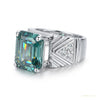 11.55 ct DEW Certified Blue Moissanite Asscher Cut Ring – Rare Christmas Gift in Silver 18K Gold Plated – white background main image