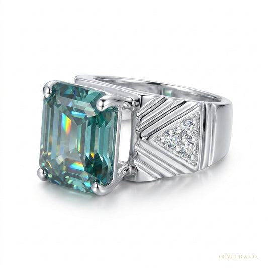 11.55 ct DEW Certified Blue Moissanite Asscher Cut Ring – Rare Christmas Gift in Silver 18K Gold Plated – white background main image