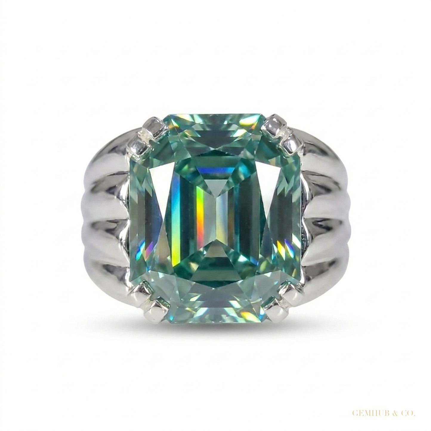 11.75 ct DEW Certified Round Cut Blue Moissanite Solitaire Ring 18K Gold Plated – white background main image