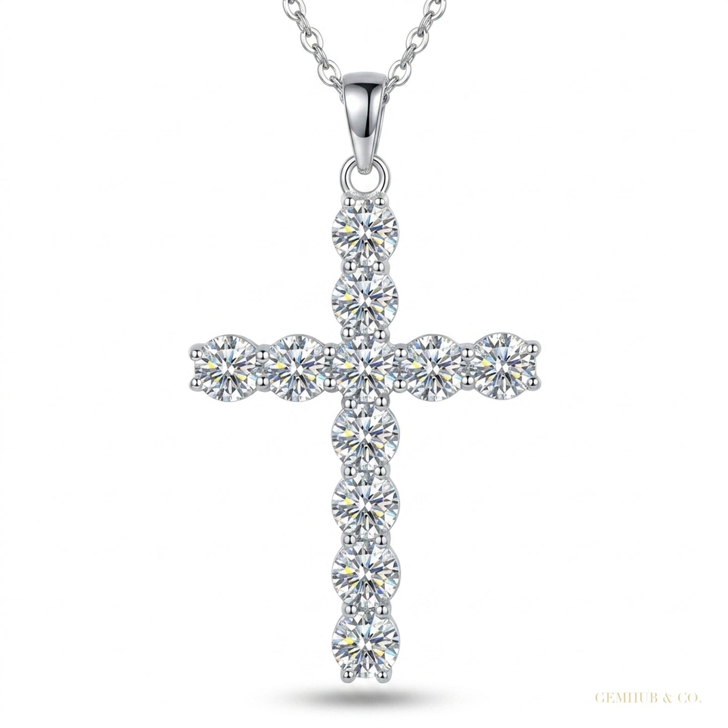 11 ct DEW Certified White Moissanite Cross Pendant In Vermeil 925 Silver For Love – white background main image