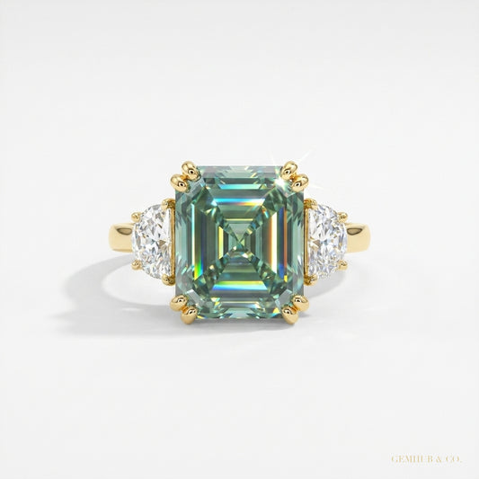 12.20 ct DEW Ascher Cut Certified Blue Moissanite Ring For Someone Special Gift 18K Gol 18K Gold Plated – white background main image