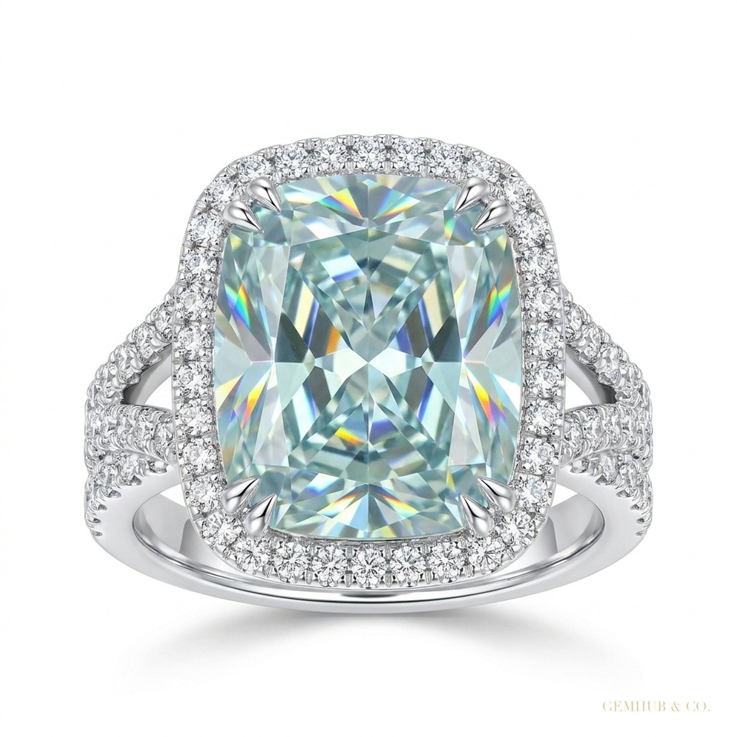 12.50 ct DEW Cushion Cut Blue Moissanite Ring Birthday Gift for Wife 18K Gold Plated Ve 18K Gold Plated – white background main image