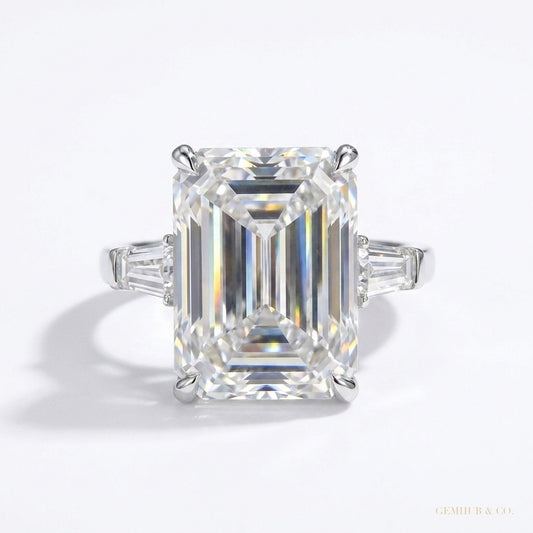 14.50 ct DEW Emerald Cut Off White Moissanite Ring – Bridal Jewelry 18K Gold Plated Ver 18K Gold Plated – white background main image