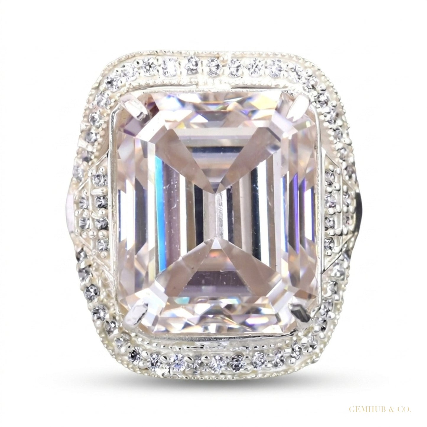15.20 ct DEW Emerald Off White Moissanite Ring in Rings 18K Gold Plated – white background main image