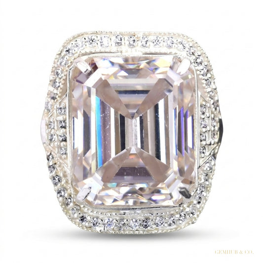 15.20 ct DEW Emerald Off White Moissanite Ring in Rings 18K Gold Plated – white background main image